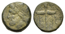Sicily, Syracuse. Circa 275-216 BC. Æ Litra (18,8 mm, 7,4 g) Hieron II. Diademed head of Poseidon left. R/ Trident; IEPΩNOΣ across fields. SNG ANS 969...