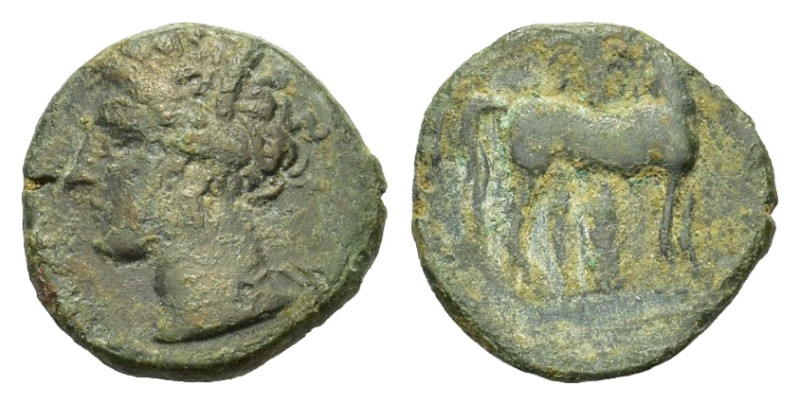 Zeugitania, Carthage. c. 400-350 BC. Æ (15,8 mm, 2,4 g). Wreathed head of Tanit ...