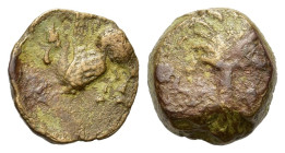 Carthage. Æ(13,8 mm, 3,8 g) Uncertain mint in Sicily, circa 330-320 BC. Palm tree with two date clusters. R/ Pegasos flying to left. CNP 355; MAA 23; ...