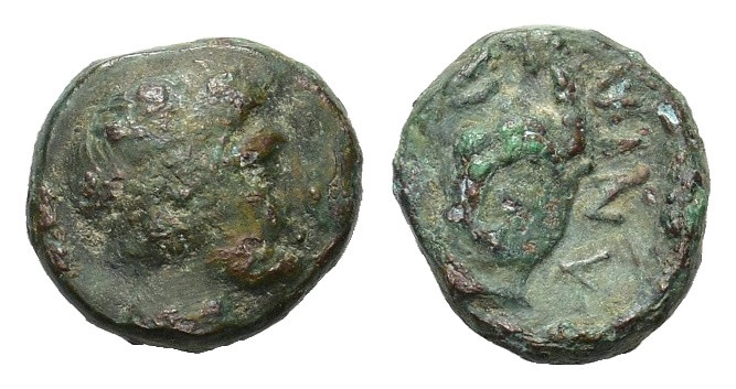 Kings of Macedon. Pausanias. 394 - 393 BC. Æ (14mm, 3,50gr.). Bisaltai mint. Hea...