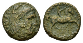 Kings of Macedon. Philip II. Circa 359-336 BC. Æ (18 mm, 5,7 g). Uncertain Macedonian mint. Head of Herakles right, wearing lion’s skin. R/ Young male...