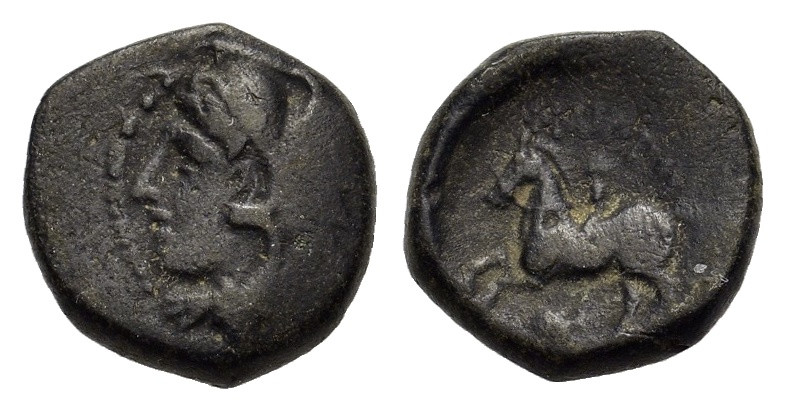 Kings of Macedon. Philip II. 359-336 BC. Æ unit (14,7 mm,3,4 g). Head of young H...