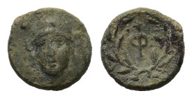 Phokis for Philip II, Federal Coinage. 351 BC and later. Æ (13,5mm,
2,00gr.). Struck under Phalaikos or later. Head of Athena facing,
slightly left. R...