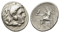 Kings of Macedon. Alexander III The Great. 336-323 BC. AR Drachm.(15,8 mm, 4,3 g) Sardes, c. 323-319 BC, Drachm. Bust of Heracles r. wearing lionskin ...