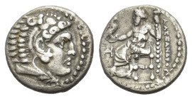Kings of Macedon. Alexander III the Great. 336-323 B.C. AR drachm (16,8 mm, 4 g). Miletos. Head of Alexander as Hercules right wearing lion-skin headd...