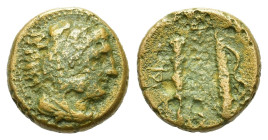 Kings of Macedon. Alexander III 'the Great'. Circa 325-310 BC. Æ Unit (17 mm, 6 g). Uncertain mint in Macedon. Head of Herakles right, wearing lion sk...