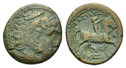 Kings of Macedon. Alexander III 'the Great'. 336-323 BC. Æ (18,5 mm, 4,5 g) Uncertain mint in Macedon. Head of Herakles right, wearing lion skin. R/Wa...