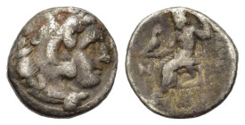 Kings of Macedon. Kolophon. Antigonos I Monophthalmos 320-301 BC. In the name and types of Alexander III. Drachm AR (16,5 mm, 4 g) Head of Herakles to...