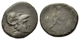 Kings of Macedon. Antigonos II Gonatas Æ (17,2 mm, 4,5 g) Pella or Amphipolis mint, circa 274/3-221 BC. Helmeted head of Athena to right. R/ Pan stand...