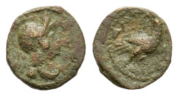 Macedon, Amphipolis. Pseudo-autonomous issue. 2nd century AD. Æ (13,7 mm, 2 g). Helmeted head of Athena right. R/ Eagle standing facing, head right. S...