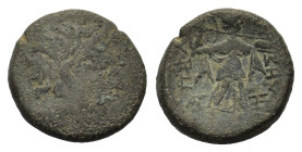 Macedon, Pella.187-168 BC. Æ (18mm, 7,00gr.). Draped bust of Pan right; crook over shoulder. R/ ΠΕΛ ΛΗΣ Athena Alkidamos right; monograms flanking. To...