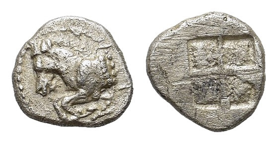 Thrace. Maroneia. 480-460 BC. Early AR Hemidrachm (12mm, 1.70 gr). Forepart of p...