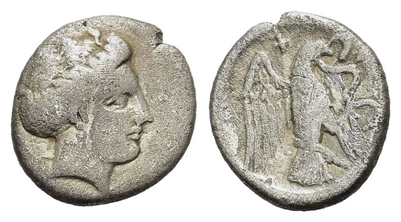 Euboea. Chalkis. Circa 338-308 BC. AR Drachm (16mm, 3,00 gr.). Head of the nymph...