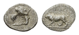 Sikyonia, Sikyon. Circa 431-400 BC. AR Hemiobol (9mm, 0.32 gr.). Lion standing left R/ Dove flying left. BCD Peloponnesos -; BMC 34. VF. Porosity and ...