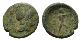 Thessaly, Lamia. 325-300 BC. Æ (13,5mm, 2,50gr). In the name of the Malians. Helmeted head of Athena. R/ MAΛIEΩN, Philoktetes standing right, shooting...
