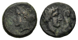 Thessaly, Gyrton. c. 400-350. Æ Dichalkon (17 mm, 4 g) Youthful head of Gyrton beside horse’s head r. R/ Head of the nymph Gyrtona l. BCD Thessaly 83....
