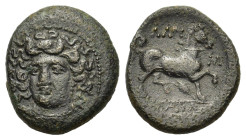 Thessaly, Larissa. Circa 380-337 BC. Æ (20 mm, 8,8 g) Head of the nymph Larissa facing slightly to left. R/ Horse trotting to right; ΛAPI-Σ-AIΩN aroun...