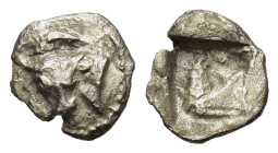 Thessaly, Skotoussa. Circa 462/1-460 BC. AR Obol (10,5 mm, 0,7 g). Head and neck of bull left, turning to face viewer; above, dolphin left. R/ SK, hea...