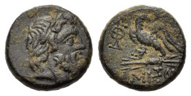 Pontos, Amisos. Circa 120-63 BC. Æ (19 mm, 7,7 g). Laureate head of Zeus right R/ Eagle standing on thunderbolt; ΑΜΙΣΟΥ below; monogram in left field....