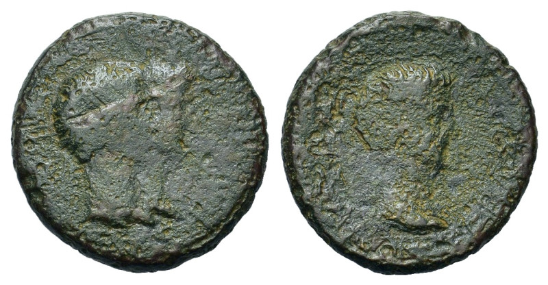 Rhoemetalces I & Pythodoris, with Augustus. Circa 11 BC-AD 12. Æ (21,7 mm, 7 g)....