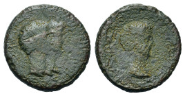 Rhoemetalces I & Pythodoris, with Augustus. Circa 11 BC-AD 12. Æ (21,7 mm, 7 g). Thrace, Uncertain mint. RPC I, 1711; Jurukova 204-8. Fine.