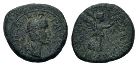 Caligula. AD 37-41. Menophanes, magistrate, and Aviola, proconsul. Æ (17 mm, 3,5 g). Ionia, Smyrna. RPC I, 2473. Very fine.