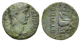 Claudius. AD 41-54. Æ (23,8 mm, 9 g) Cilicia or Northern Syria, Uncertain Caesarea. RY 5 (AD 46). Bare head of Claudius right / Tyche seated right on ...