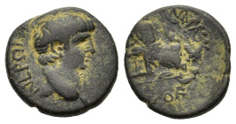 Nero. AD 54-68. Æ (17,4 mm, 3,5 g). Phrygia. Sebaste Ioulios Dionysios, magistrate. [C]ЄBA - CTOC (ccw - "A" and "T" upside-down), bare-headed, draped...