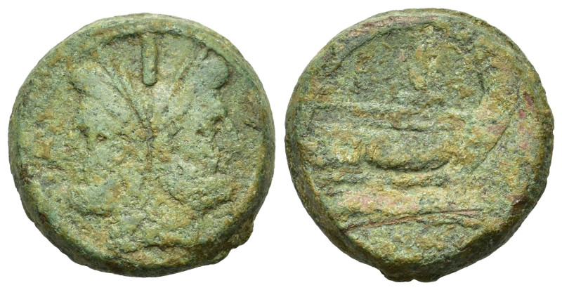 Anonymous. 211-208 BC (or later). Æ As (32 mm, 37 g). Uncial standard. Rome. Lau...