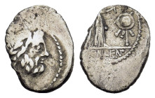 Cn. Cornelius Lentulus 76-75 BC. AR Denarius. Rome. Laureate head of Jupiter right. R/ CN LENT, Victory right crowning trophy. Crawford 345/2.