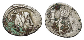 L. Rubrius Dossenus . AR Quinarius (15 mm, 1,8 g) Rome. DOSSEN, laureate head of Neptune to right; trident to left. R/L RVBRI, Victory standing right,...