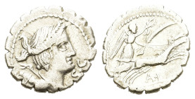 Ti. Claudius Ti. f. Ap. n. Nero AR Serrate Denarius (18,5mm,  3,50gr.). Rome, 79 BC. Diademed and draped bust of Diana to right, with bow and quiver o...