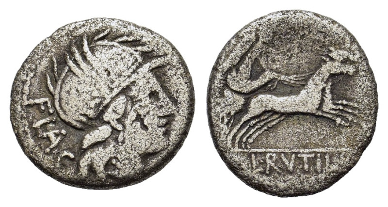 L. Rutilius Flaccus. 77 BC. AR Denarius (17,8 mm, 3,5 g) Rome. FLAC Helmeted hea...