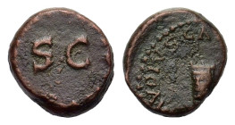 Claudius. AD 41-54. Æ quadrans (13 mm, 3 g). Rome. TI CLAVDIVS CAESAR AVG, modius. R/ PON M TR P IMP P P COS II around large S C. RIC 90; BMC 182.