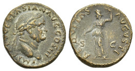 Vespasianus. AD 69-79. Paduan Æ As (25 mm, 8,4 g) Rome. IMP CAES VESPASIAN AVG COS III, Laureate head to right. R/AEQVITAS AVGVSTI, Aequitas standing ...