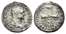 Domitianus as Caesar Vespasian. AD 69-79. AR Denarius (19,4 mm, 2,8 g) Rome.CAESAR AVG F DOMITIANVS COS VI, laureate head r., R/ PRINCEPS - IVVENTVTIS...