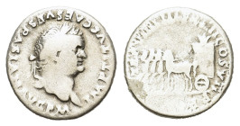 Titus. AD 79-81. Denarius (18 mm, 3,00gr.). Rome, 79. IMP TITVS CAES VESPASIAN AVG P M Laureate head of Titus to right.
R/ TR P VIIII IMP XIIII COS VI...