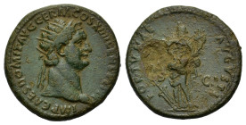Domitianus. AD 81-96.Æ As (28,5 mm, 13,9 g) Rome. IMP CAES DOMIT AVG GERM COS XIIII CENS PER P P, laureate head right. R/FORTVNAE AVGVSTI / S - C, For...