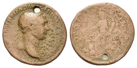 TRAJAN. 98-117 Æ As (26,4 mm, 9,5 g). Struck circa 103-111 AD. Laureate bust right, slight drapery on left shoulder / Abundantia standing left, holdin...