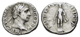 Trajan AD 98-117. AR Denarius (17,7 mm, 2,7 g) Rome. IMP CAES NERVA TRAIAN AVG GERM, laureate head r., R/ P M TR P COS IIII P P, Hercules standing fro...