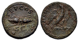 Hadrian. AD 121-122 AD. Æ Semis (18,7mm, 3,7 g) Rome. IMP CAESAR TRAIAN HADRIANVS AVG, eagle standing facing, head to right, with wings open. R/P M TR...