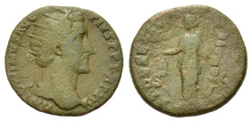 Antoninus Pius. AD 156-157. Æ Dupondius (24 mm, 8 g) Rome. ANTONINVS AVG PIVS P P IMP II, radiate head right. R/ TR POT XIX COS IIII S-C, Fides standi...
