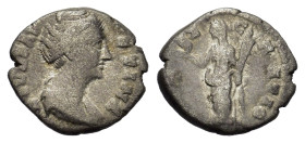 Diva Faustina Senior. AD 140. AR Denarius (17,5 mm, 3,2 g) Rome. DIVA FAVSTINA., draped bust right. R/ CONSECRATIO, Ceres standing left, raising hand ...