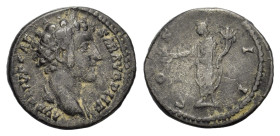 Marcus Aurelius as Caesar AD 139-161 . AR Denarius (18 mm, 2,8 g) Roma.AVRELIVS CAESAR AVG PII F, bare head to right. R/ COS DES II Honos standing lef...