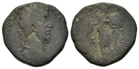 Commodus. AD 180-192. Æ Sestertius (27,7 mm, 18,7 g). Laureate head right. R/ Victory standing left, foot on helmet, insribing shield sitting on palm....