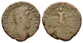 Commodus . AD 180-192. Æ As (24,5 mm, 9,5 g). Rome. Laureate head of Commodus right. M COMM ANT P FELIX - AVG BRIT P P. R/Naked Apollo standing on the...