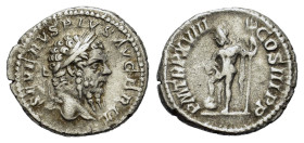 Septimius Severus. AD 193-211. AR Denarius (19,5 mm, 3 g) Rome. SEVERVS - PIVS AVG, laureate head r., R/ P M TR P XIII COS III P P, Jupiter standing l...