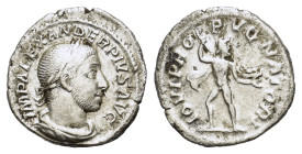 Severus Alexander. AD 222-235. AR Denarius (19 mm, 2,7 g) Rome. IMP ALEXANDER PIVS AVG Laureate, draped and cuirassed bust of Severus Alexander to rig...