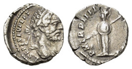 Septimius Severus. AD 193-211. AR Denarius (16,5 mm, 2,8 g). Rome. Laureate head r. R/ Minerva standing l., holding spear and shield. RIC IV 71; RSC 4...