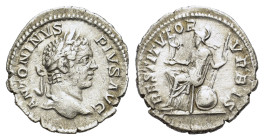 Caracalla. AD 198-217. AR Denarius (19,5 mm, 2,7 g). Rome mint. Laureate head right R/ Roma seated left on shield, holding palladium and scepter. RIC ...